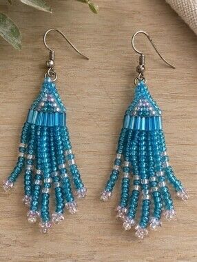 Beads Earrings in Blue and  Clear